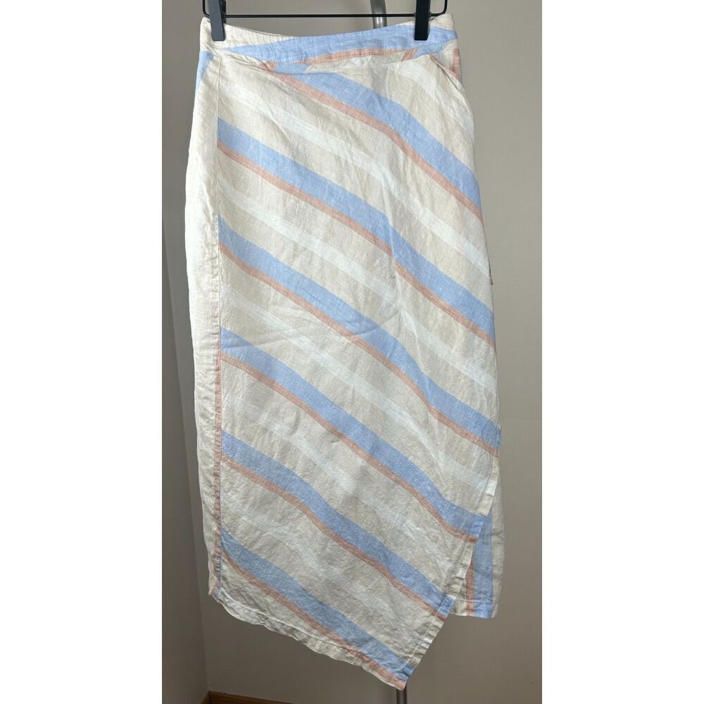 Poetry Skirt Striped Linen Faux Wrap Summer A-Line Skirt Size 4 Tan - Picture 2 of 7
